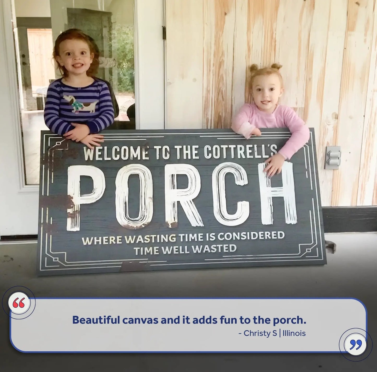 Welcome To The Porch Sign VI canvas Tailored Canvases lettering on dark board on Tampa Home & Garden Store