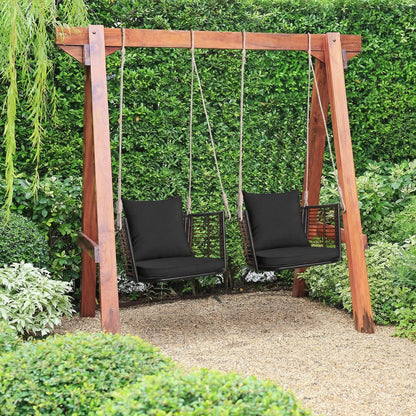 Hanging Rattan Porch Swing Chair Cushions two-seat frame black DirectDeals Garden on Tampa Home & Garden Store