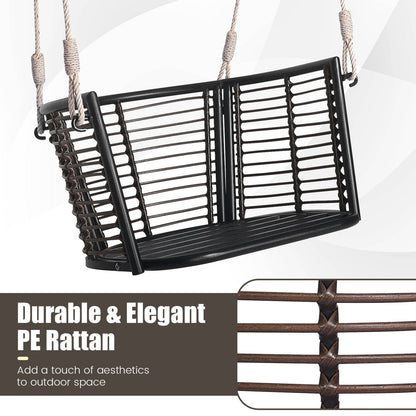 Hanging rattan porch swing chair with cushions, black frame and rope suspension by DirectDeals on Tampa Home & Garden Store