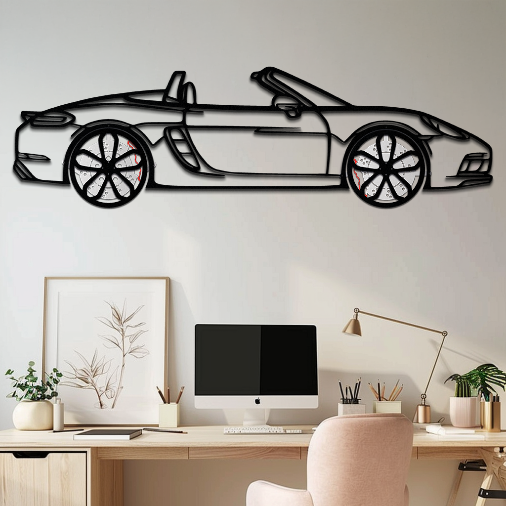 Porsche 718 Boxster GTS Metal Wall Art – Rotating Wheels – Luxury Car Silhouette Decor,KAFMEKA053 - Tampa Home & Garden Store