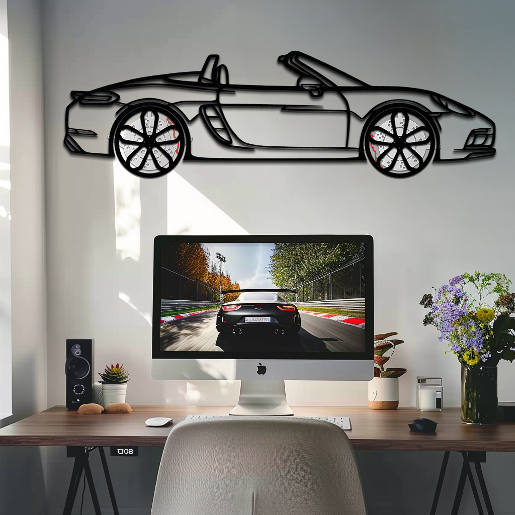 Porsche 718 Boxster GTS Metal Wall Art – Rotating Wheels – Luxury Car Silhouette Decor,KAFMEKA053 - Tampa Home & Garden Store