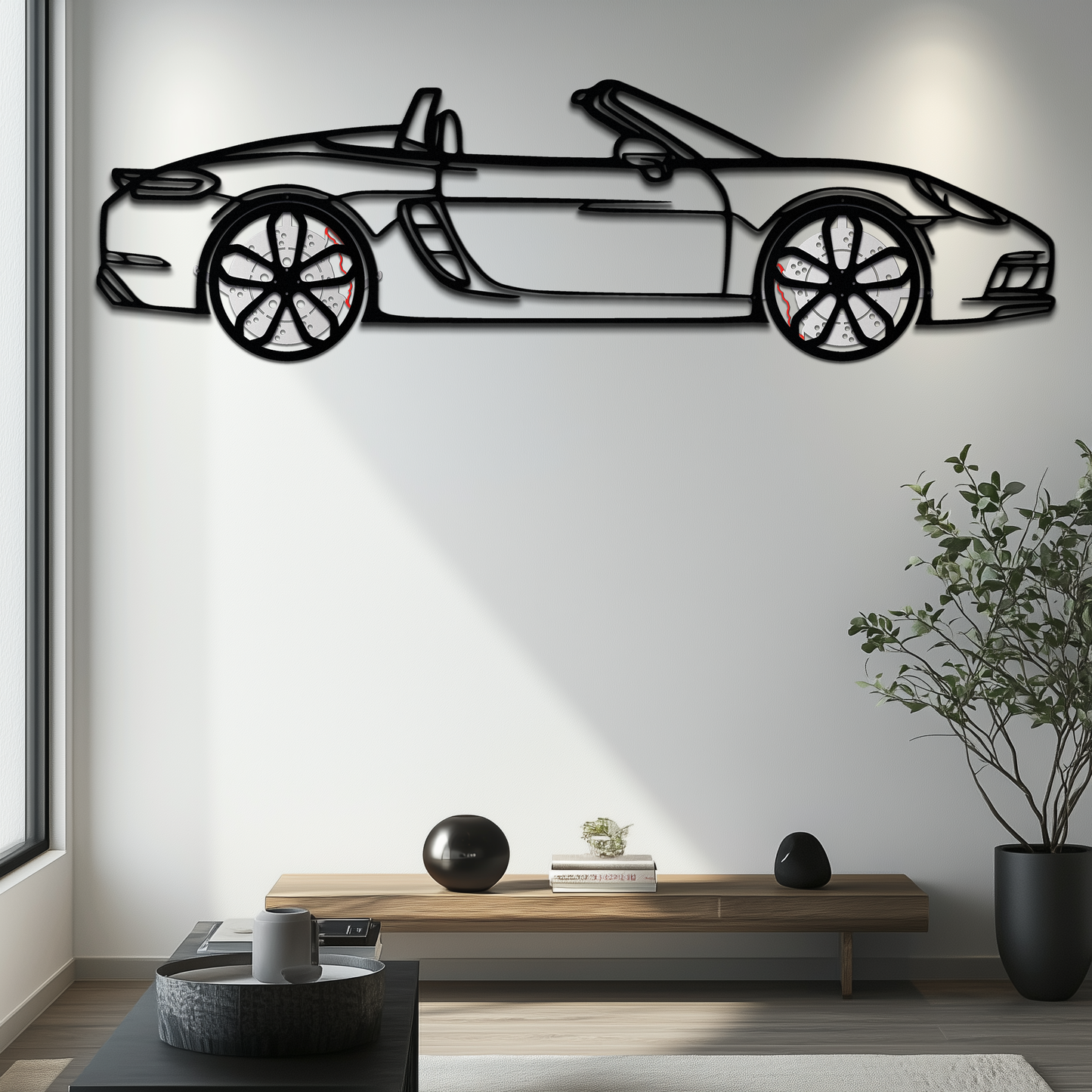 Porsche 718 Boxster GTS Metal Wall Art – Rotating Wheels – Luxury Car Silhouette Decor,KAFMEKA053 - Tampa Home & Garden Store