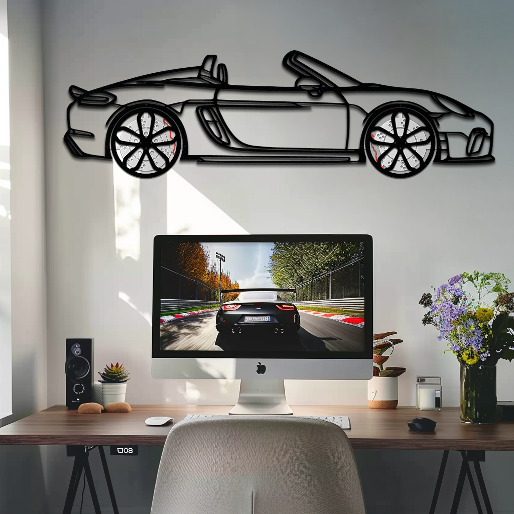 Porsche 718 Spyder Metal Wall Art – Rotating Wheel Car Silhouette Decor for Garage & Gifts,KAFMEKA054 - Tampa Home & Garden Store