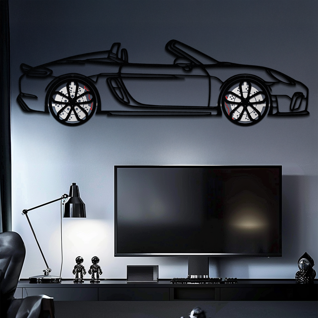 Porsche 718 Spyder Metal Wall Art – Rotating Wheel Car Silhouette Decor for Garage & Gifts,KAFMEKA054 - Tampa Home & Garden Store