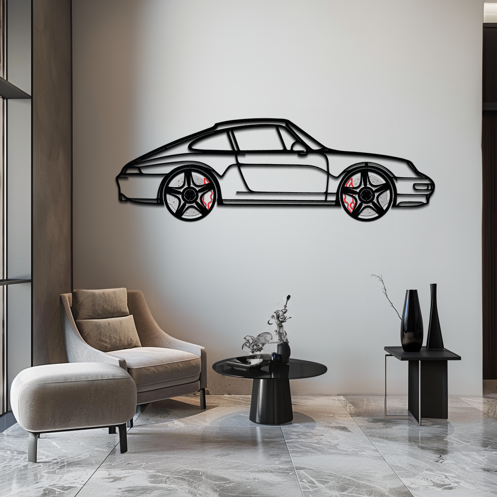 Porsche 911 (993) Silhouette Metal Wall Art – Classic Sports Car Décor with Rotating Wheels 🏁🔥,KAFMEKA058 - Tampa Home & Garden Store