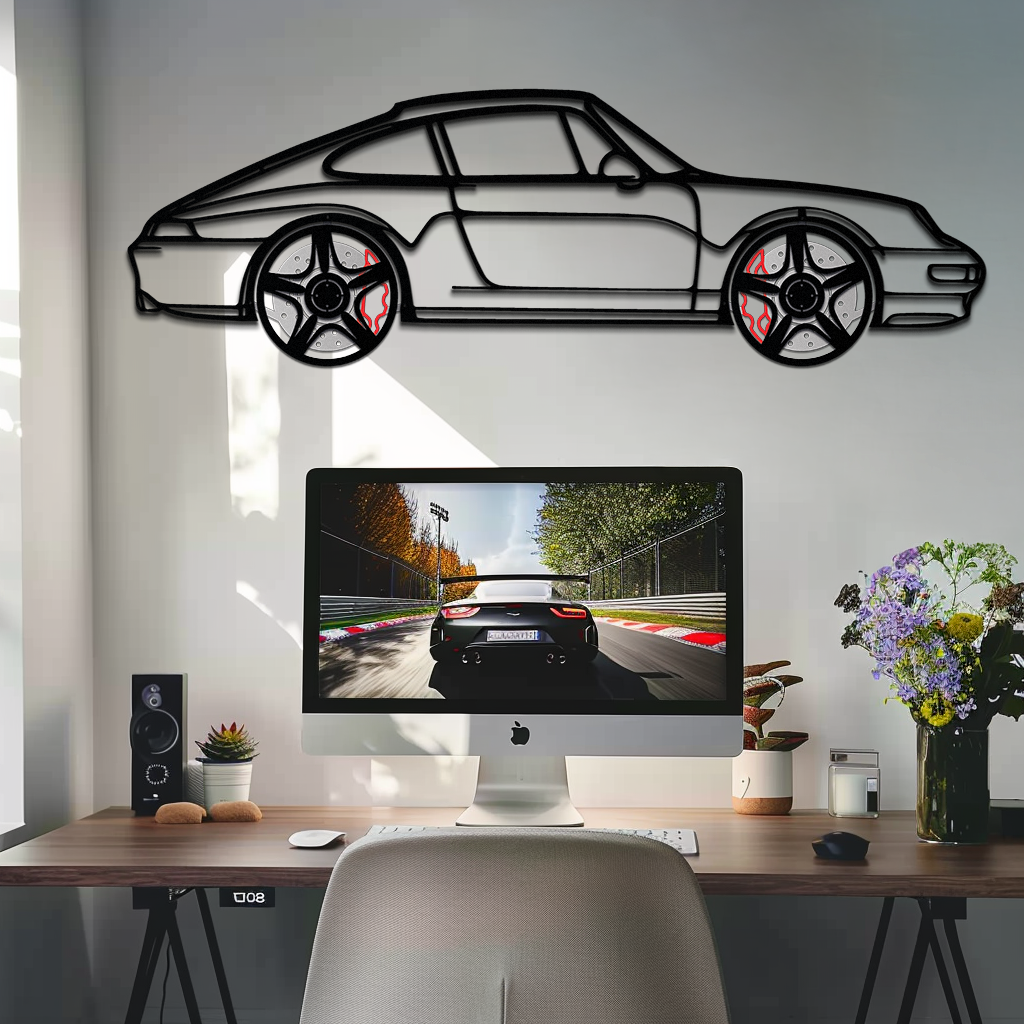 Porsche 911 (993) Silhouette Metal Wall Art – Classic Sports Car Décor with Rotating Wheels 🏁🔥,KAFMEKA058 - Tampa Home & Garden Store