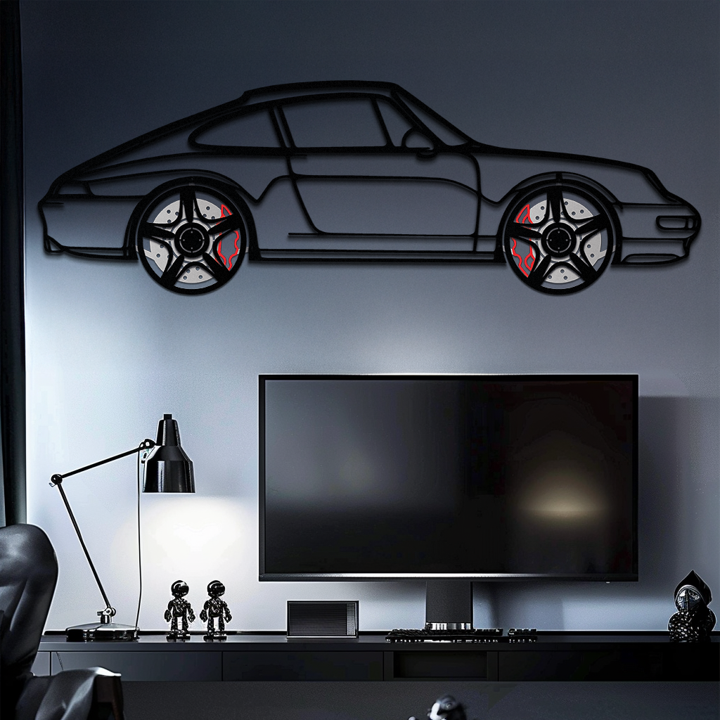 Porsche 911 (993) Silhouette Metal Wall Art – Classic Sports Car Décor with Rotating Wheels 🏁🔥,KAFMEKA058 - Tampa Home & Garden Store