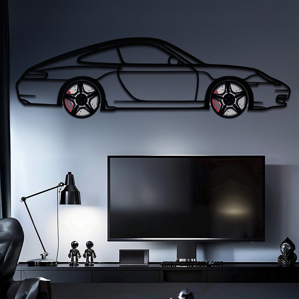 Porsche 911 (996) Silhouette Metal Wall Art – Modern Classic Décor with Rotating Wheels 🏁🔥,KAFMEKA059 - Tampa Home & Garden Store