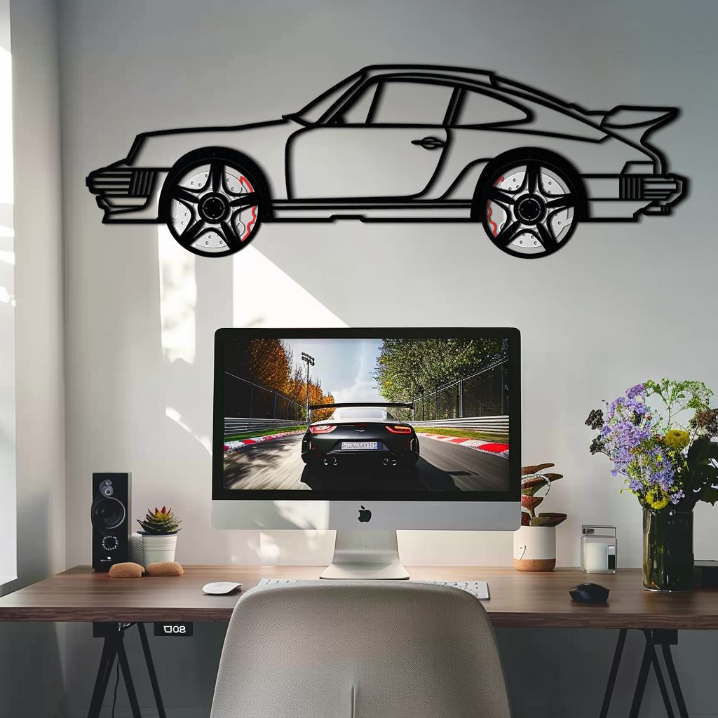 Porsche 911 Classic Metal Wall Art – Rotating Wheel Automotive Silhouette, Premium Gift for Car Lovers- KAFMEKA049 - Tampa Home & Garden Store