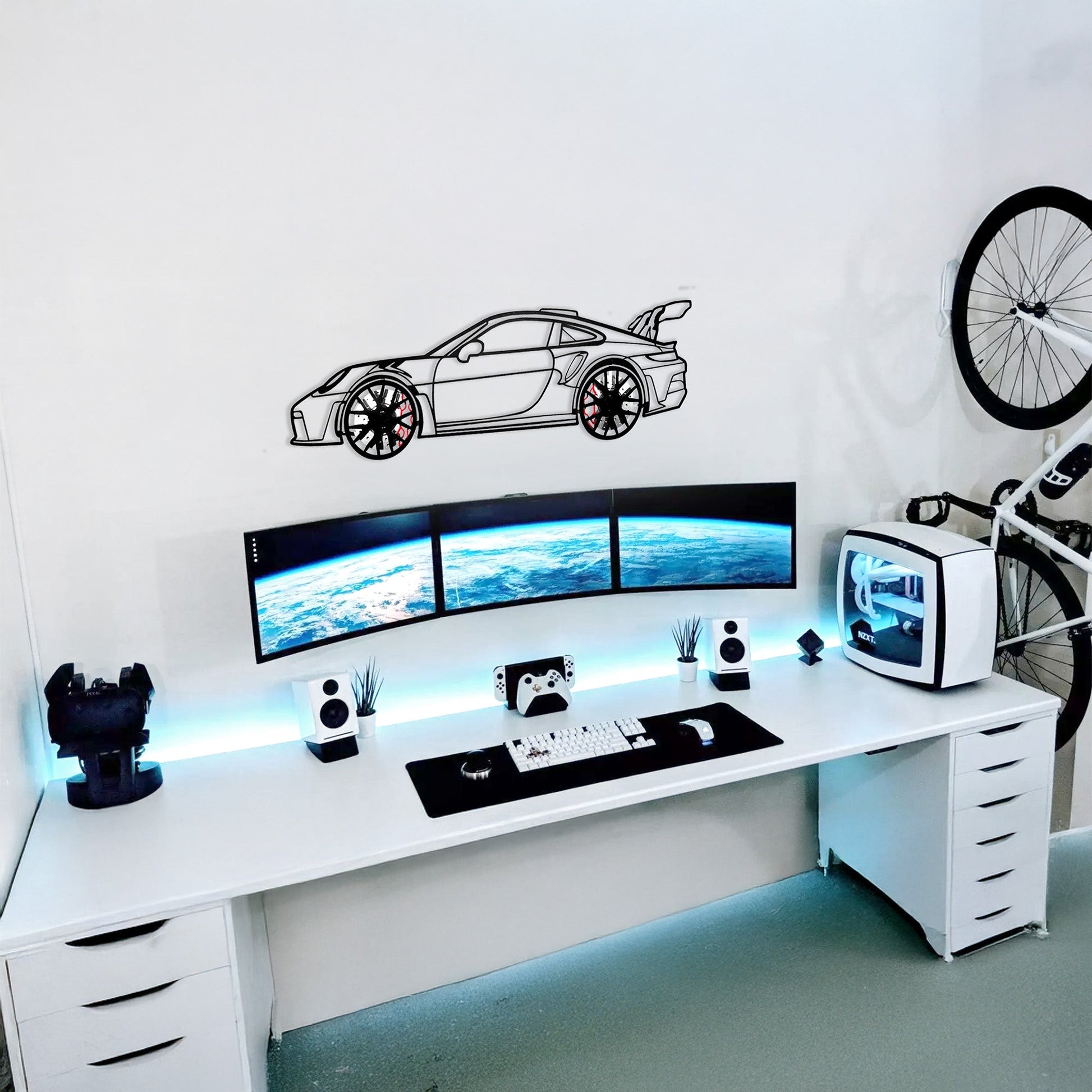 Porsche 911 GT Wall Art – Steel Silhouette with Spinning Wheels-KAFMEKA037 - Tampa Home & Garden Store