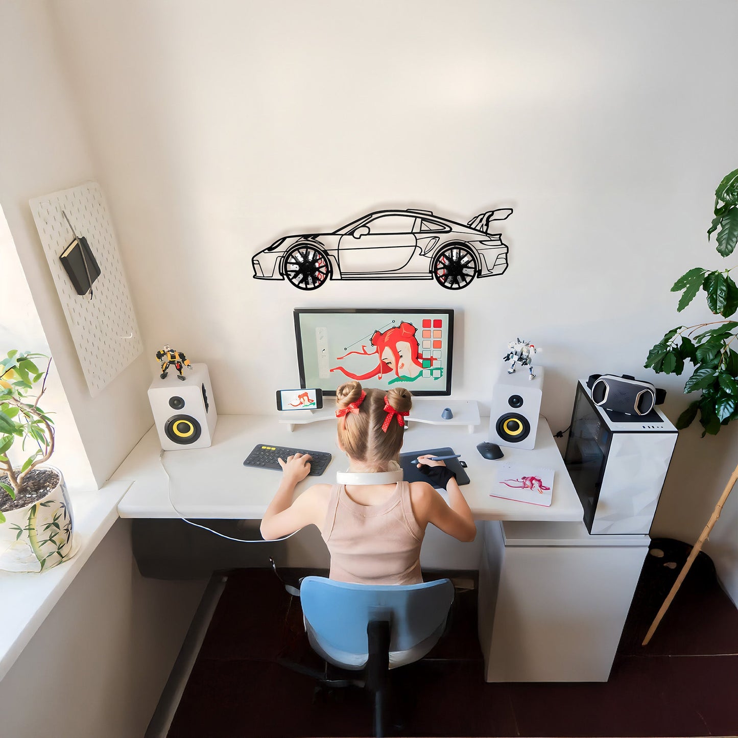 Porsche 911 GT Wall Art – Steel Silhouette with Spinning Wheels-KAFMEKA037 - Tampa Home & Garden Store