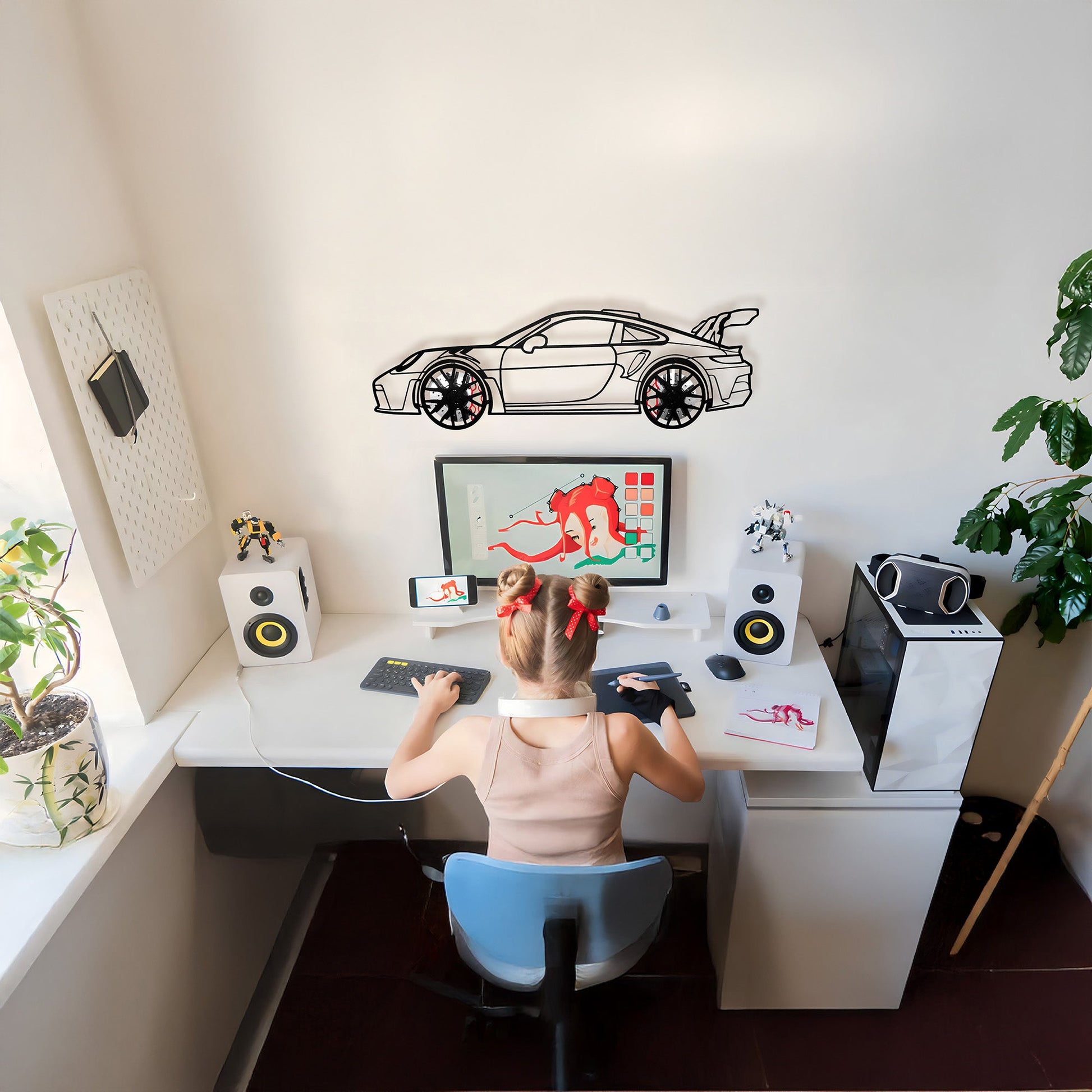 Porsche 911 GT Wall Art – Steel Silhouette with Spinning Wheels-KAFMEKA037 - Tampa Home & Garden Store
