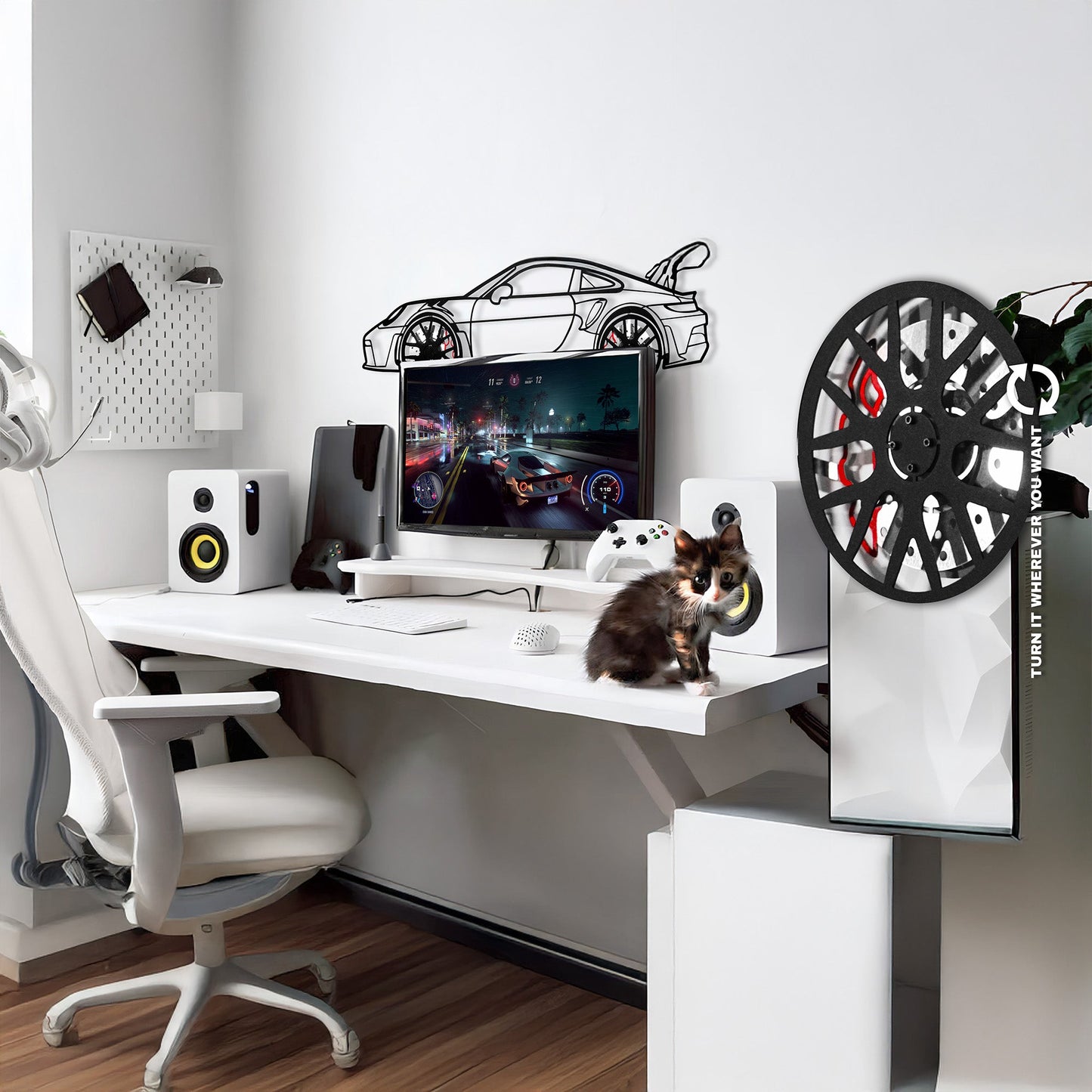 Porsche 911 GT Wall Art – Steel Silhouette with Spinning Wheels-KAFMEKA037 - Tampa Home & Garden Store