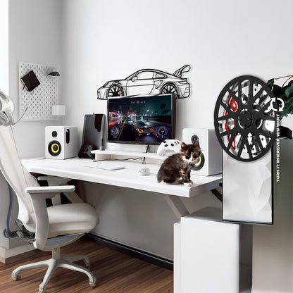 Porsche 911 GT Wall Art – Steel Silhouette with Spinning Wheels-KAFMEKA037 - Tampa Home & Garden Store