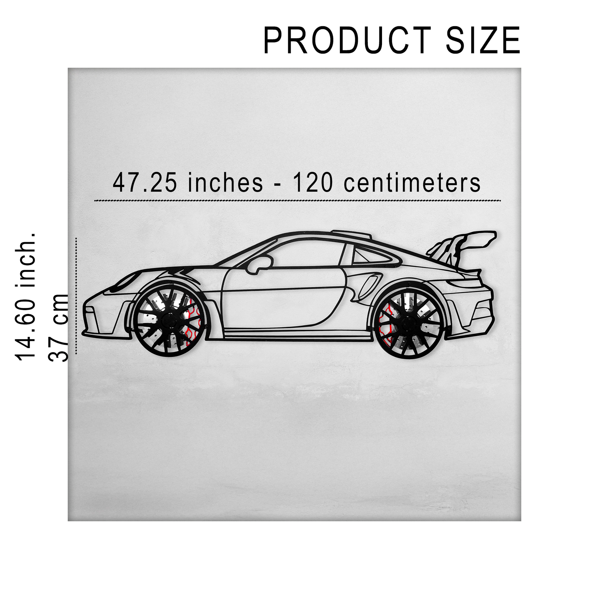 Porsche 911 GT Wall Art – Steel Silhouette with Spinning Wheels-KAFMEKA037 - Tampa Home & Garden Store