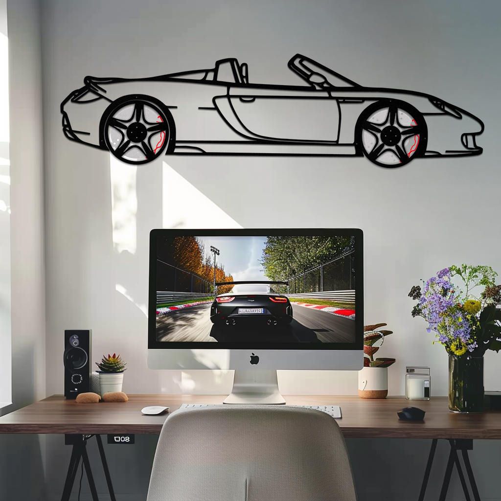 Porsche Carrera GT Silhouette Metal Wall Art – Supercar Icon Decor with Rotating Wheels-KAFMEKA063 - Tampa Home & Garden Store