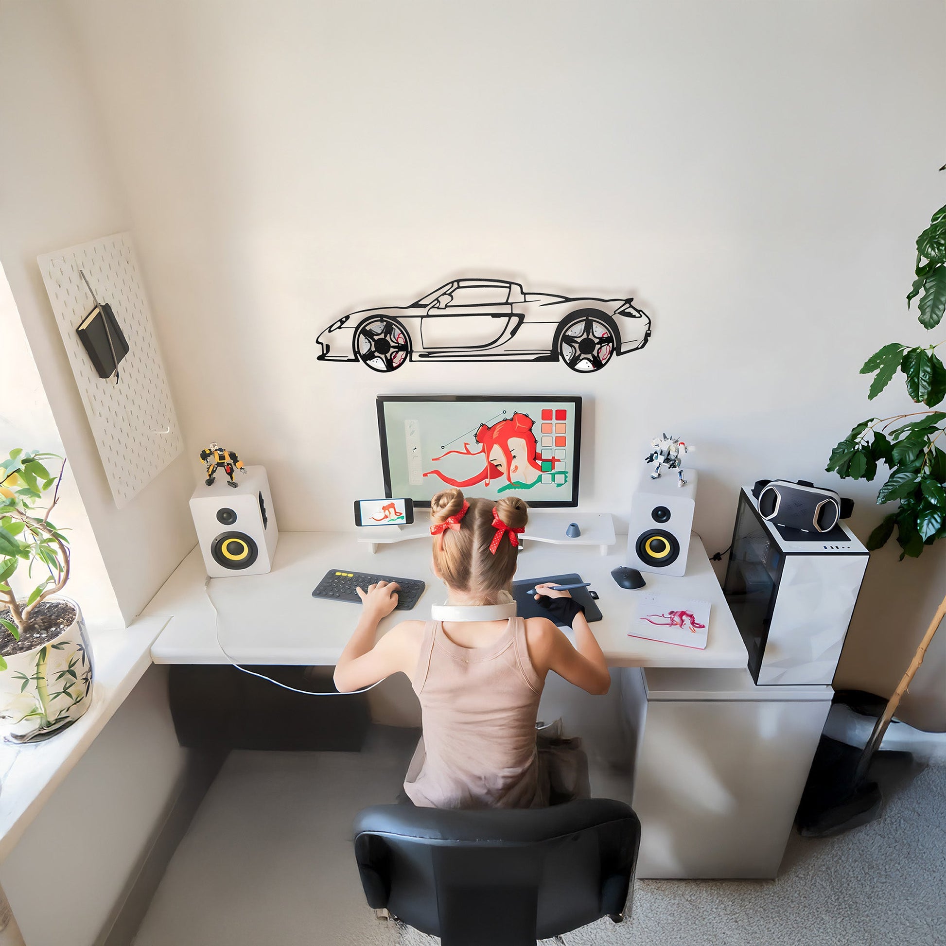 Porsche Carrera GT Wall Art – Supercar Steel Silhouette with Spinning Wheels-KAFMEKA039 - Tampa Home & Garden Store