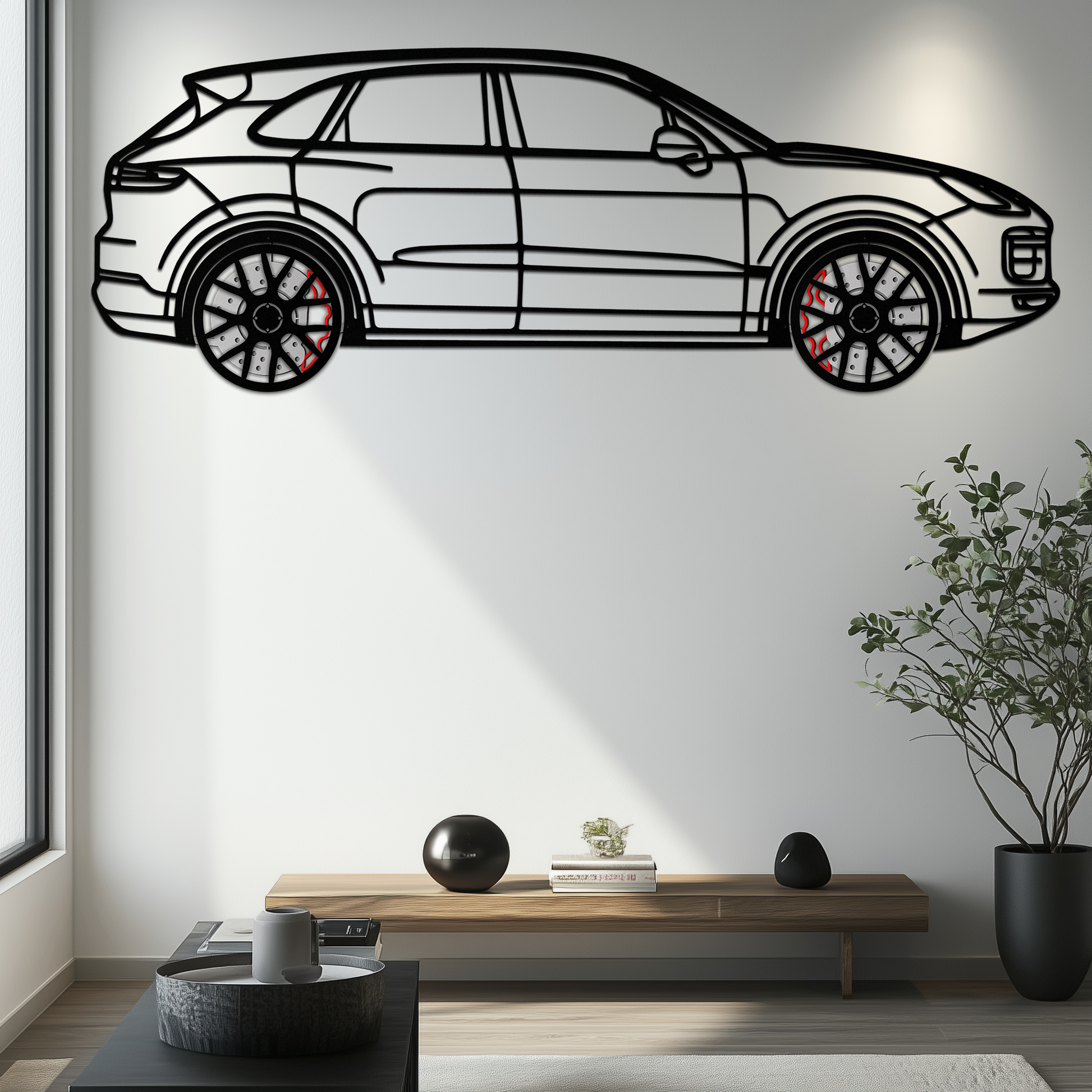 Porsche Cayenne Turbo Metal Wall Art – Luxury SUV Silhouette Decor with Rotating Wheels-KAFMEKA064 - Tampa Home & Garden Store