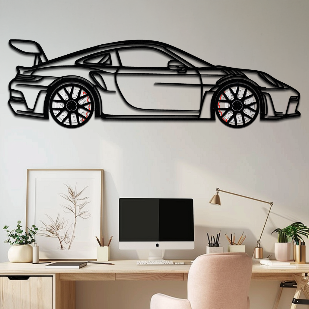 Porsche GT3 RS Style Metal Wall Art – Rotating Wheel Car Silhouette | Premium Gift for Porsche Lovers,KAFMEKA051 - Tampa Home & Garden Store