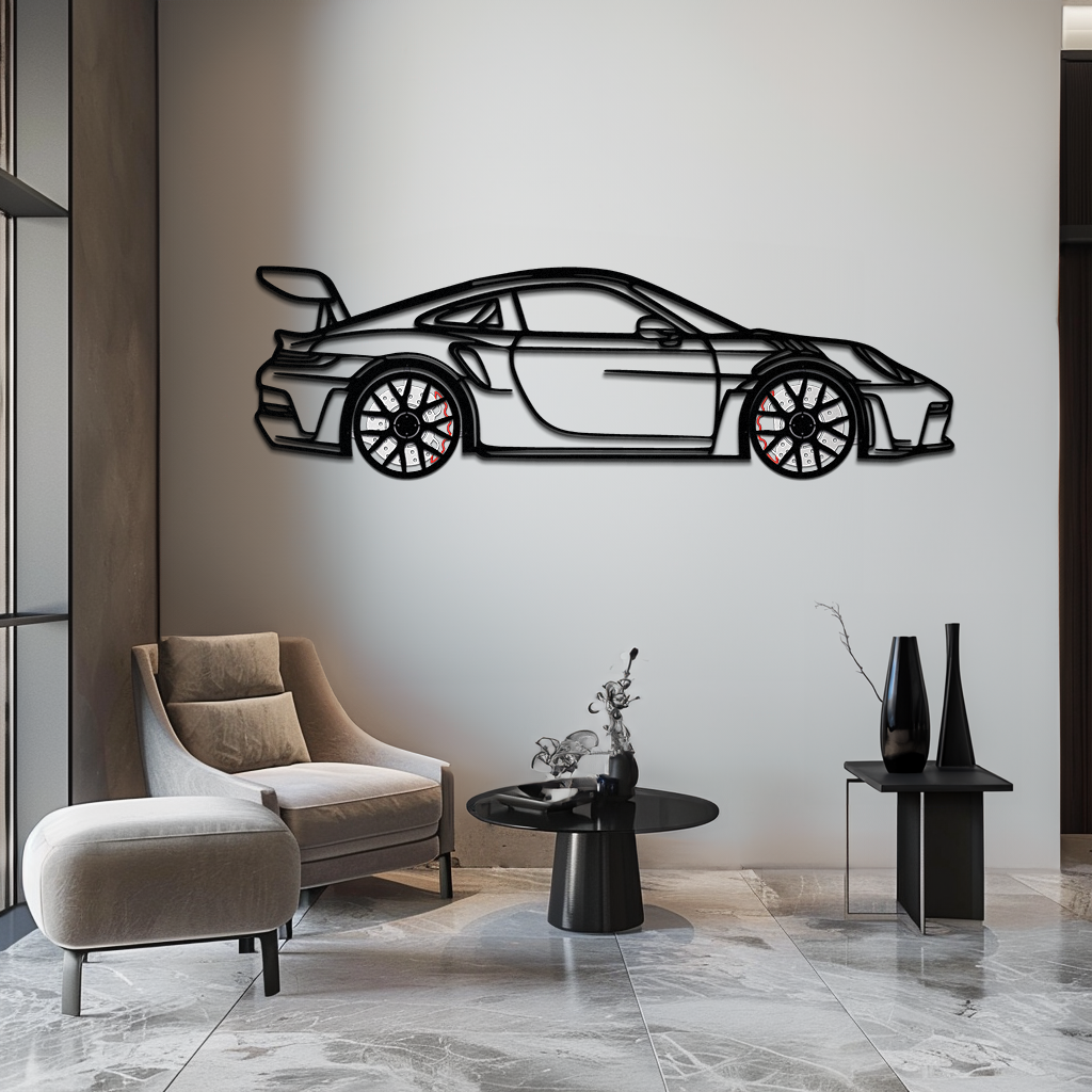 Porsche GT3 RS Style Metal Wall Art – Rotating Wheel Car Silhouette | Premium Gift for Porsche Lovers,KAFMEKA051 - Tampa Home & Garden Store