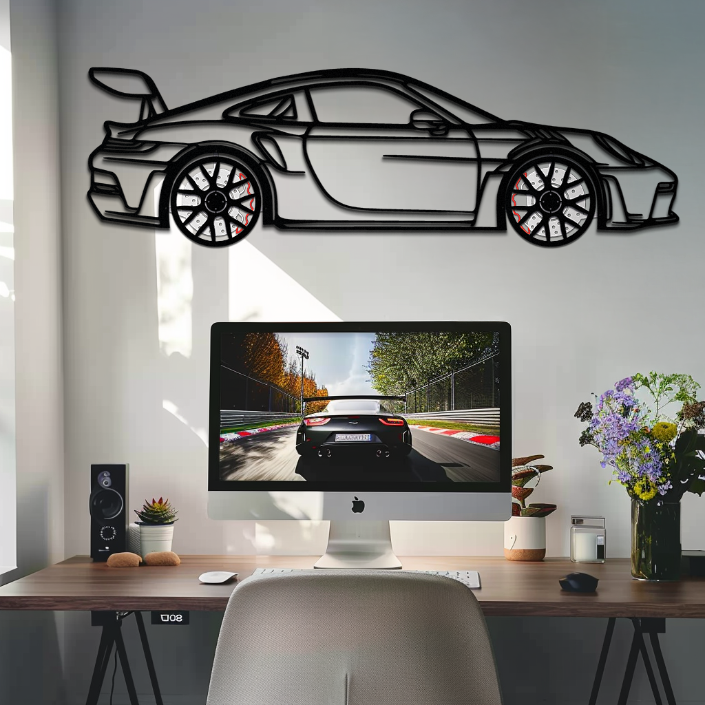 Porsche GT3 RS Style Metal Wall Art – Rotating Wheel Car Silhouette | Premium Gift for Porsche Lovers,KAFMEKA051 - Tampa Home & Garden Store