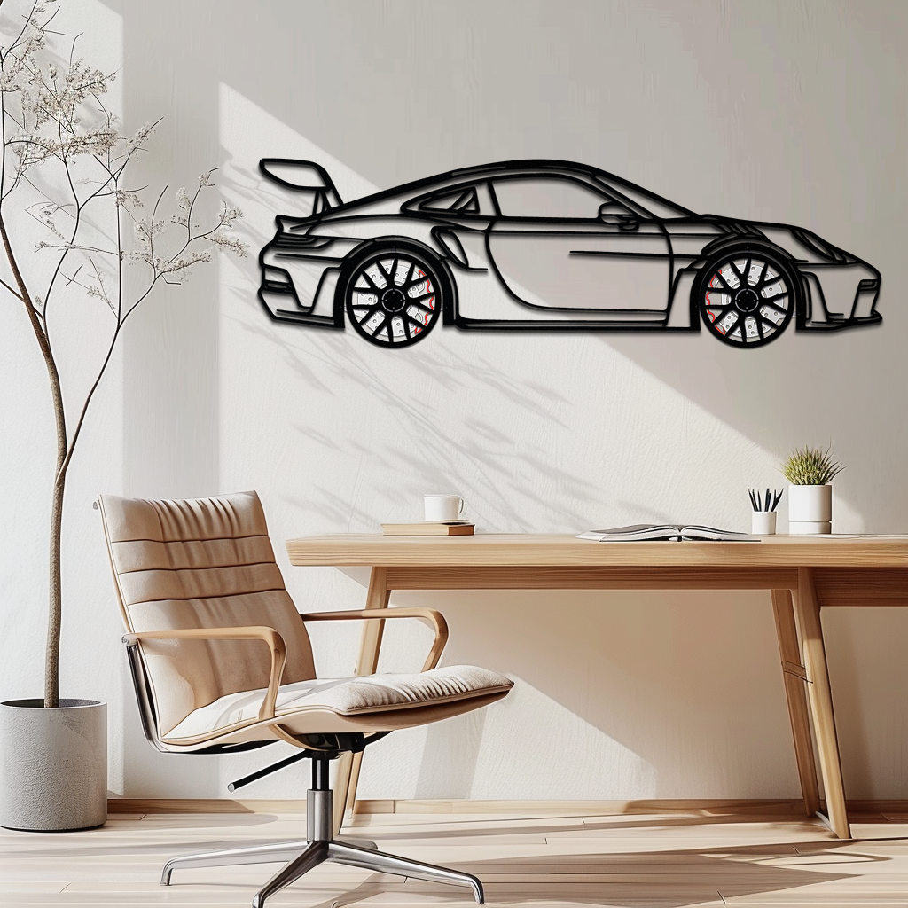 Porsche GT3 RS Style Metal Wall Art – Rotating Wheel Car Silhouette | Premium Gift for Porsche Lovers,KAFMEKA051 - Tampa Home & Garden Store