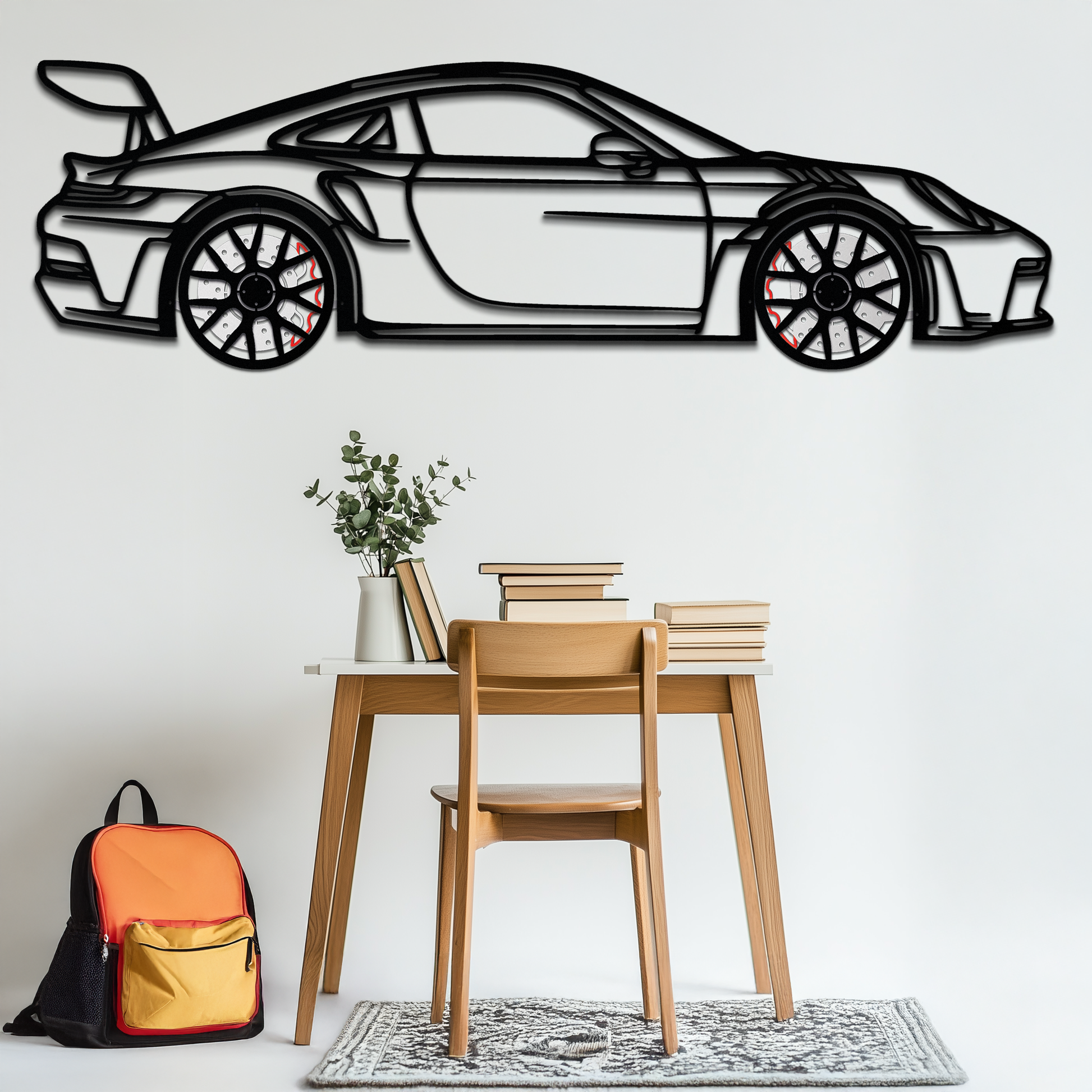 Porsche GT3 RS Style Metal Wall Art – Rotating Wheel Car Silhouette | Premium Gift for Porsche Lovers,KAFMEKA051 - Tampa Home & Garden Store