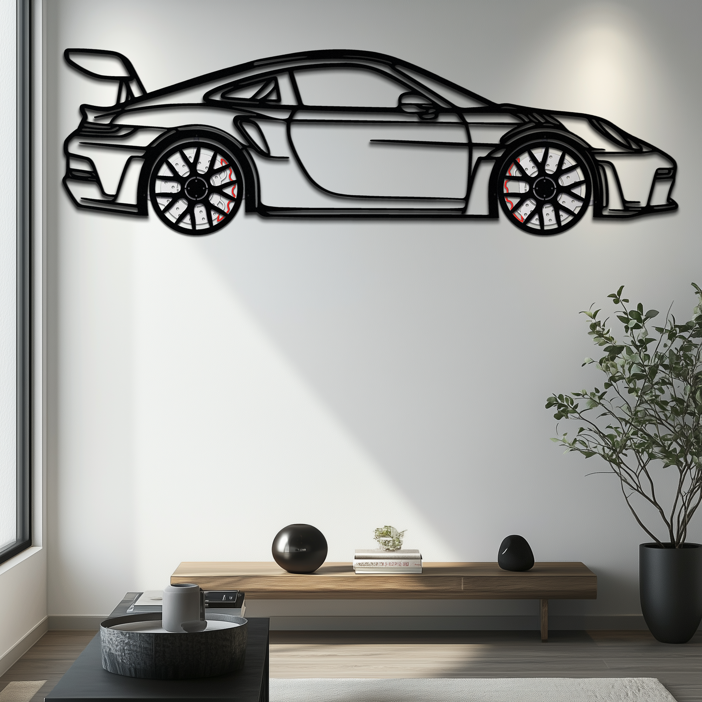 Porsche GT3 RS Style Metal Wall Art – Rotating Wheel Car Silhouette | Premium Gift for Porsche Lovers,KAFMEKA051 - Tampa Home & Garden Store