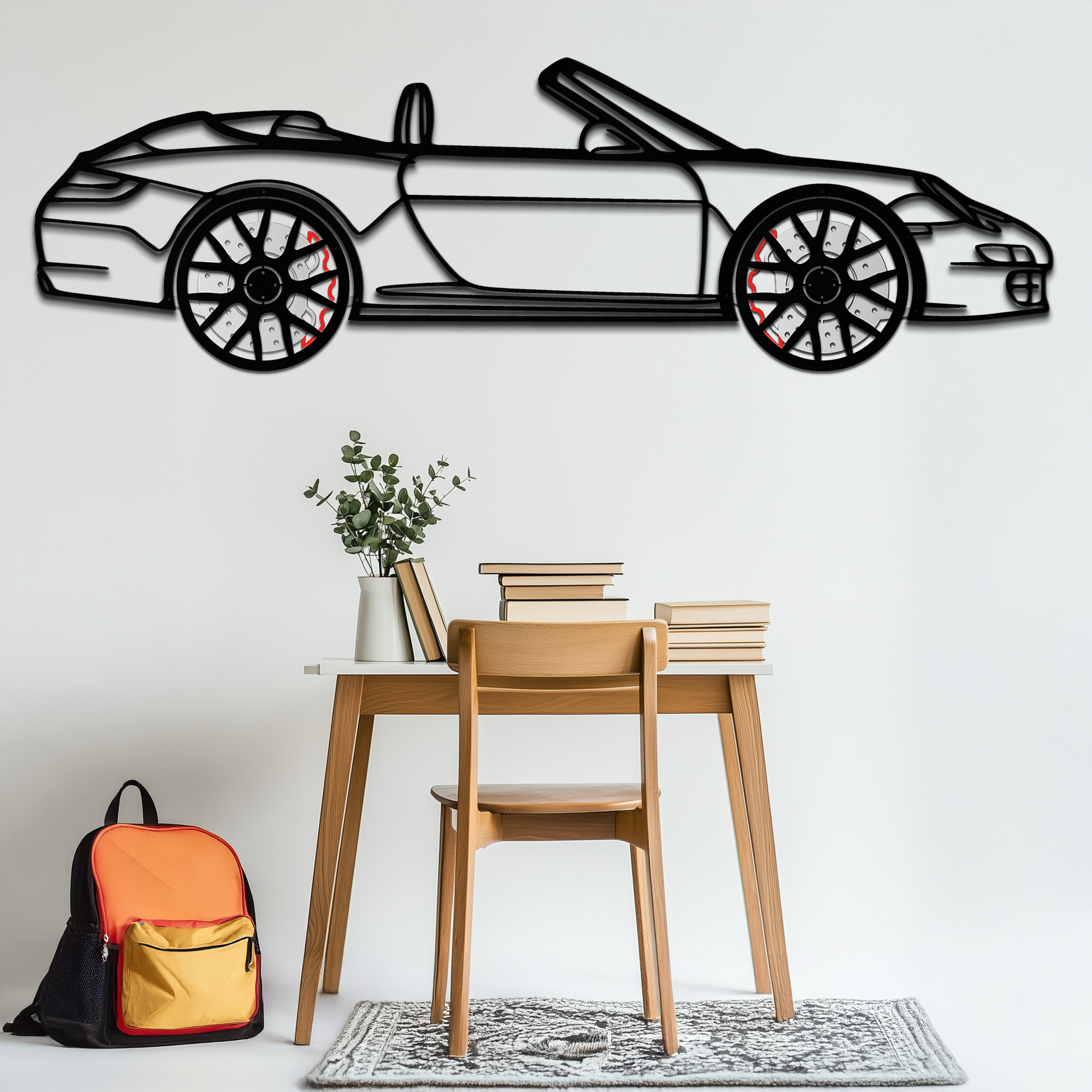 Porsche-Inspired Cabrio Silhouette Metal Wall Art – Rotating Wheel Garage Decor Gift,KAFMEKA055 - Tampa Home & Garden Store