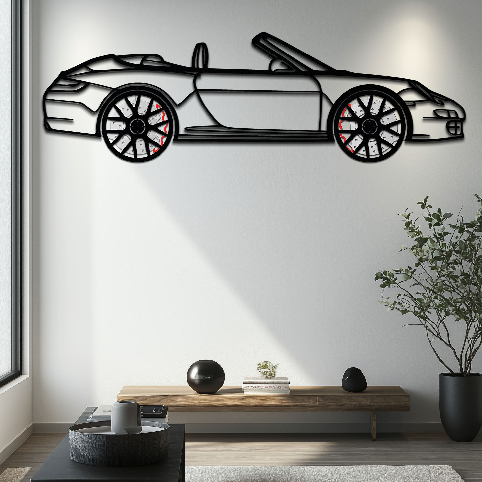 Porsche-Inspired Cabrio Silhouette Metal Wall Art – Rotating Wheel Garage Decor Gift,KAFMEKA055 - Tampa Home & Garden Store