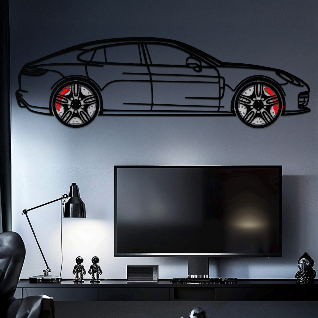 Porsche Panamera GTS 2023 Metal Wall Art – Luxury Sport Sedan Silhouette with Rotating Wheels-KAFMEKA066 - Tampa Home & Garden Store
