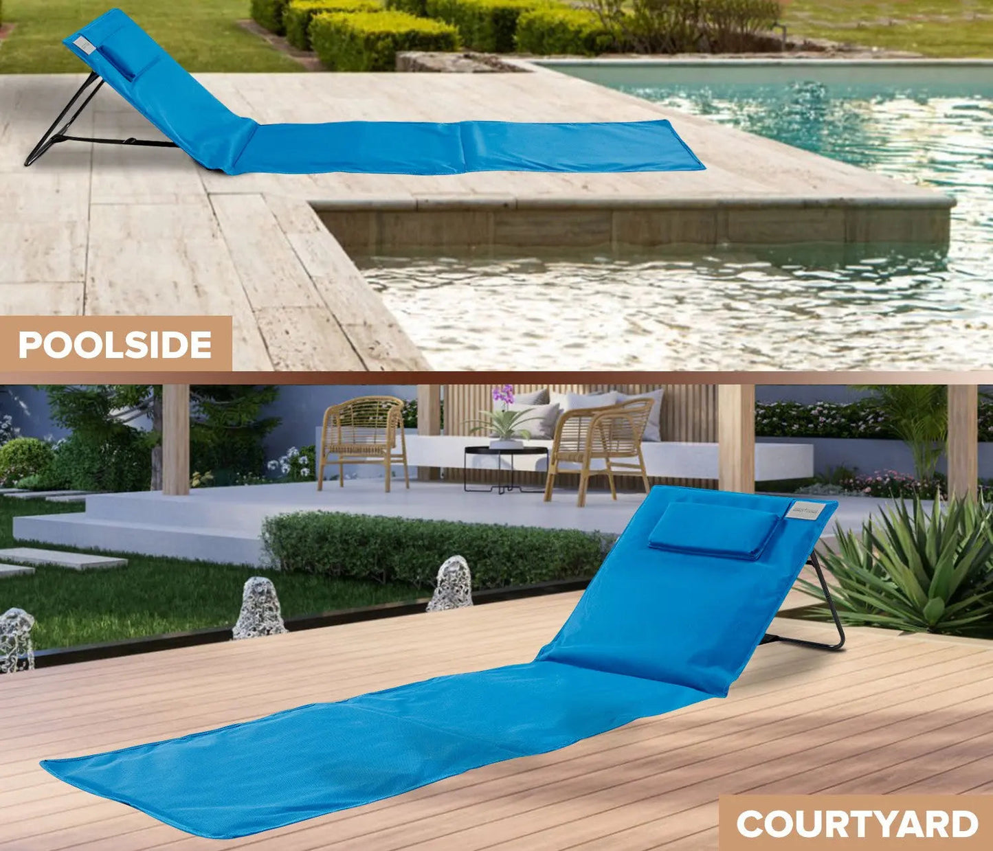 Portable blue beach mat with foldable backrest and head pillow by Fire Sense Balkene Home on Tampa Home & Garden Store