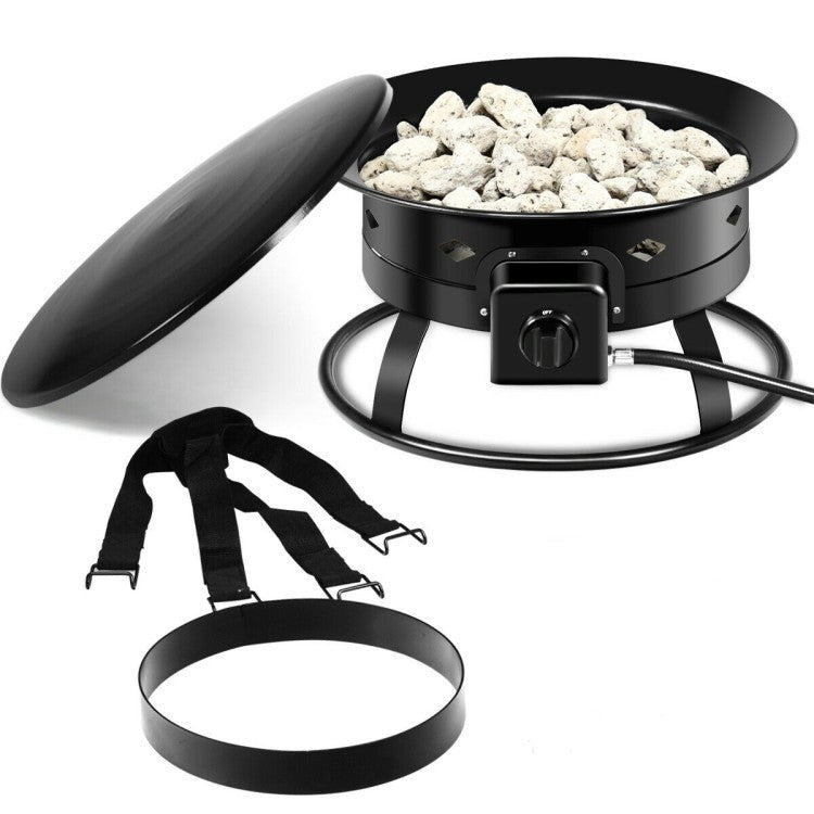 Portable Outdoor Black Metal Propane Fire Pit with Cover and Carry Kit - Tampa Home & Garden Store