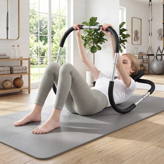 Portable AB Trainer with Headrest and Foam Handles by DirectDeals, silver frame, black grips, on Tampa Home & Garden Store