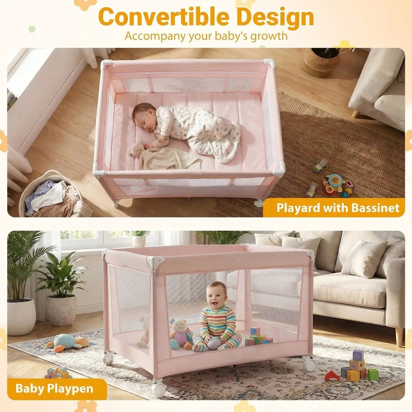 Portable Baby Playard Folding Travel Crib for Infants with Soft Mattress