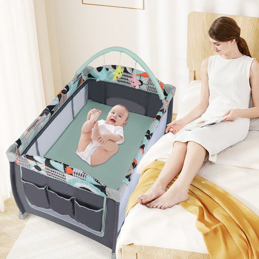 3-in-1 Portable Baby Playard with Zippered Door and Toy Bar - Tampa Home & Garden Store