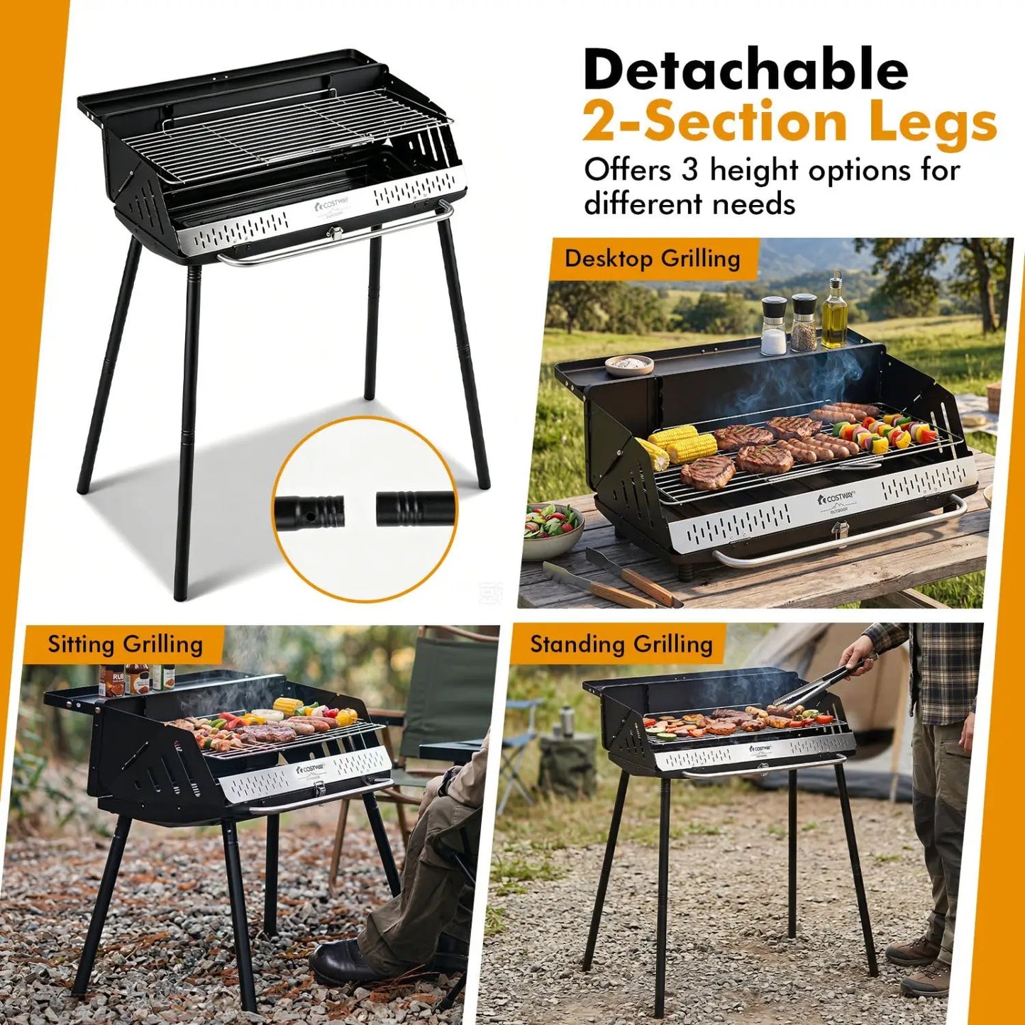 Portable Charcoal Grill With Adjustable Legs