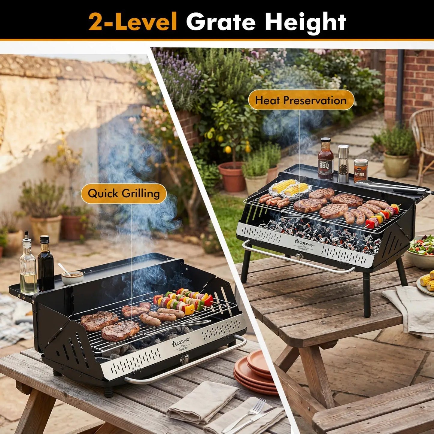 Portable Charcoal Grill With Adjustable Legs