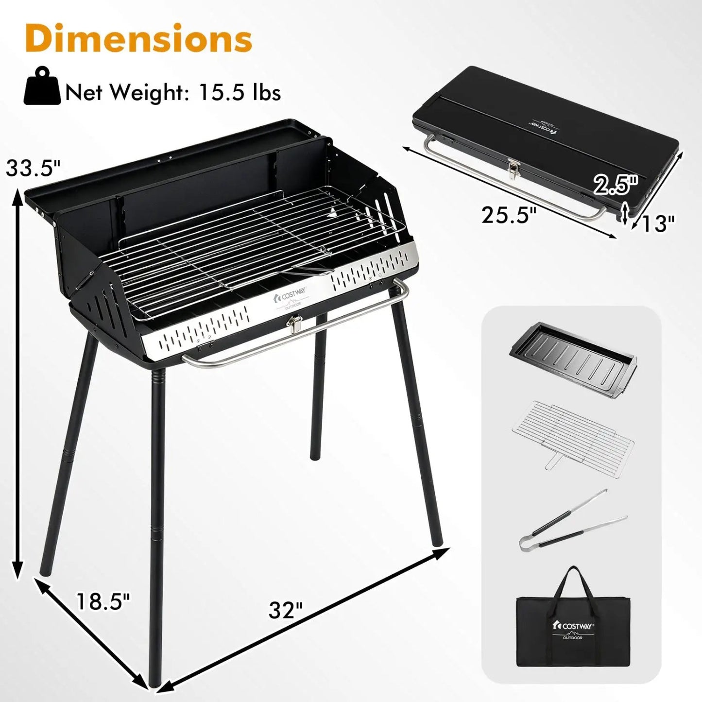 Portable Charcoal Grill With Adjustable Legs