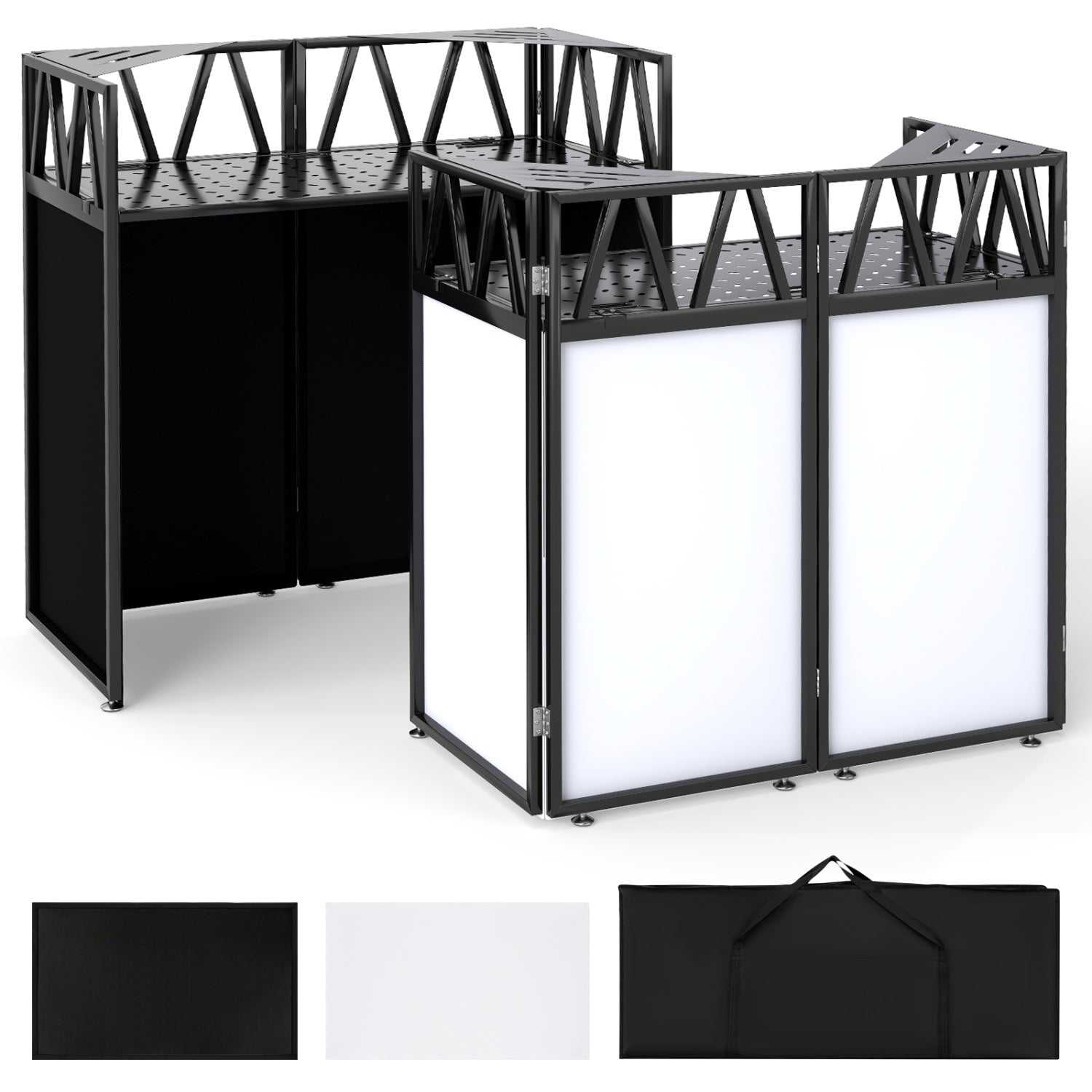 Portable DJ Booth with black truss frame, white panels, and carrying bag by DirectDeals on Tampa Home & Garden Store