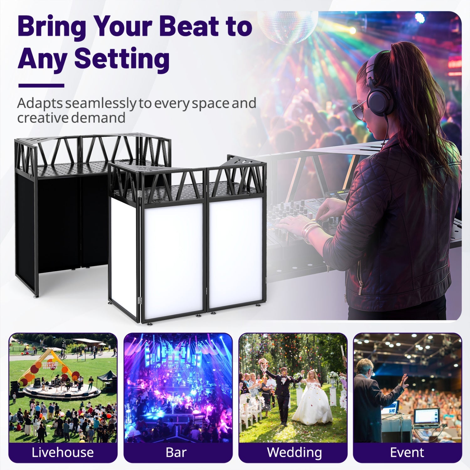 Portable DJ Booth with black scrims and carrying bag, DirectDeals DJ equipment for events on Tampa Home & Garden Store