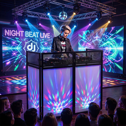 Portable DJ Booth with adjustable feet and detachable tabletop, black metal frame with panels on Tampa Home & Garden Store