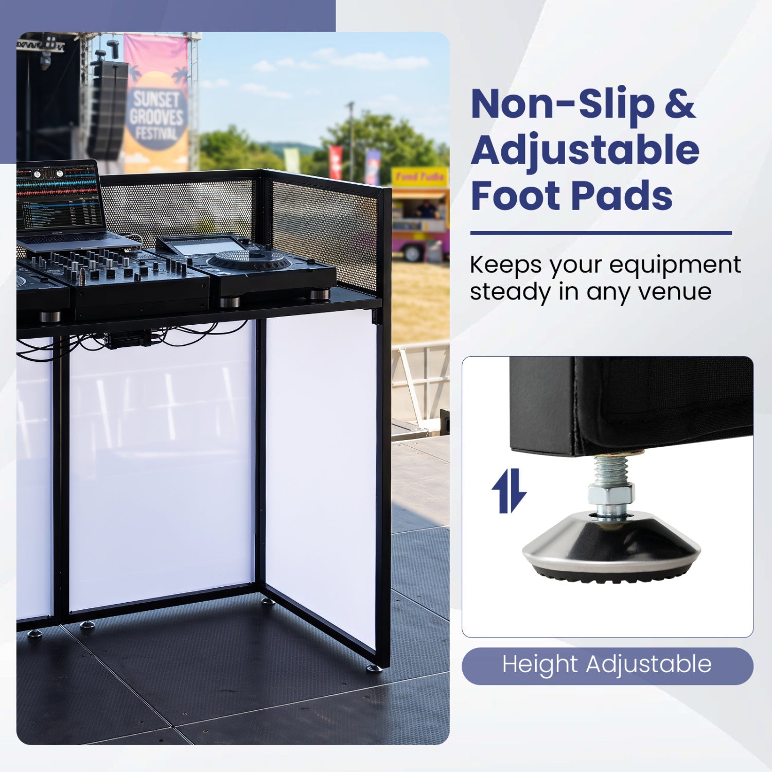 DirectDeals Portable DJ Booth with adjustable feet and detachable tabletop, black frame on Tampa Home & Garden Store