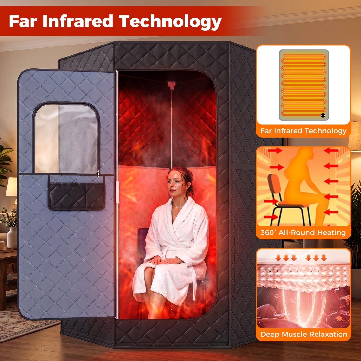 GemGear portable far infrared sauna box for home full-body tent in quilted gray exterior on Tampa Home & Garden Store