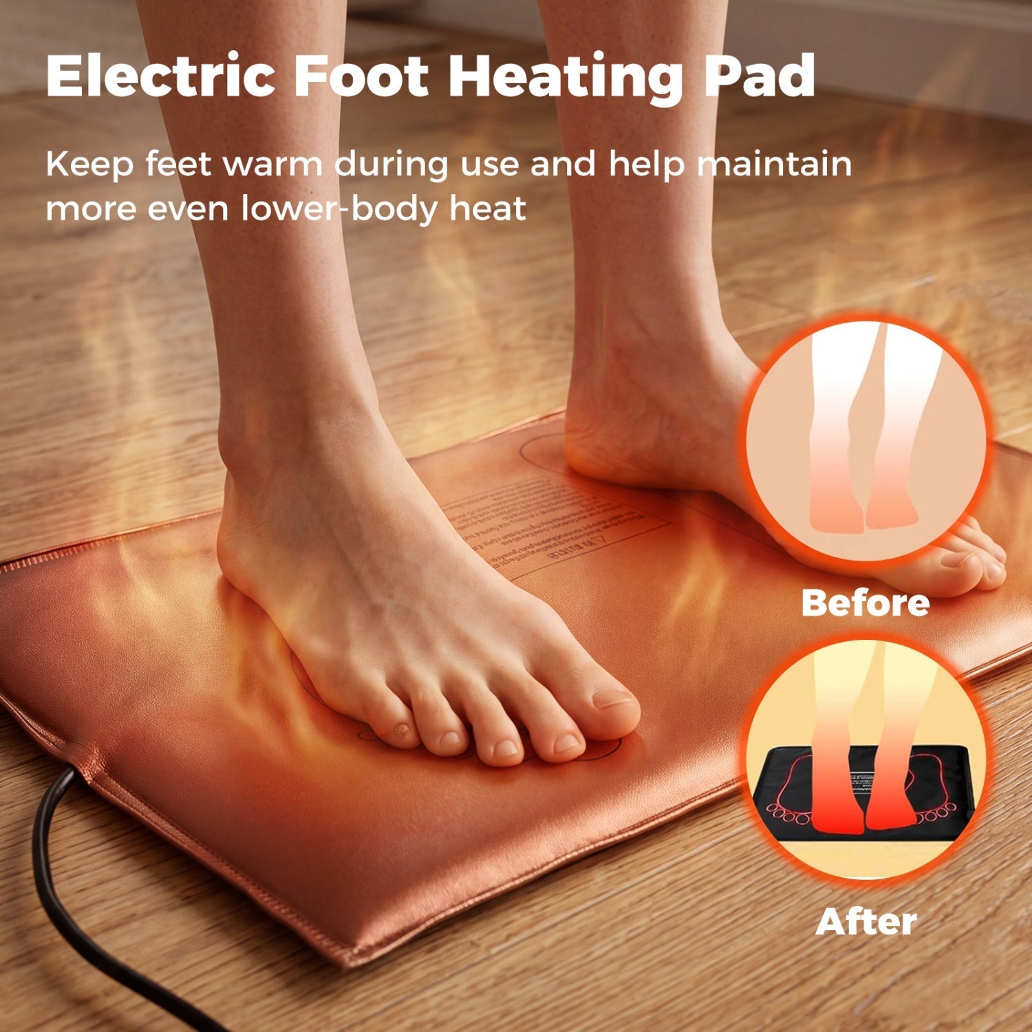 GemGear electric foot heating pad resting on orange heated mat for home use on Tampa Home & Garden Store