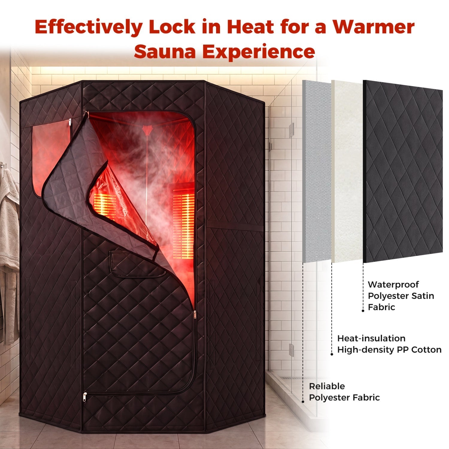 GemGear portable infrared sauna tent in black quilted fabric with red heated interior on Tampa Home & Garden Store