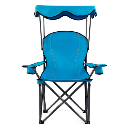 Silla plegable portátil con dosel para playa y portavasos - Azul