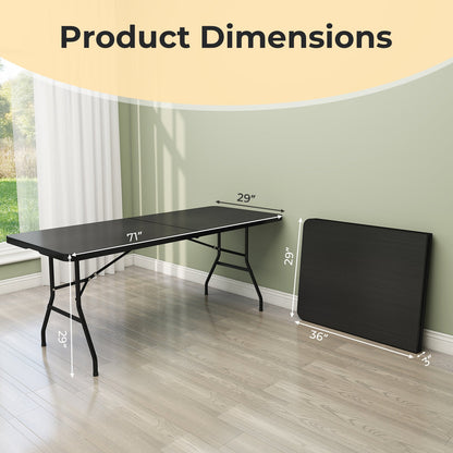 GemGear portable folding camping table with carrying handle, black top and metal legs, 71in long x 29in wide on Tampa Home & Garden Store