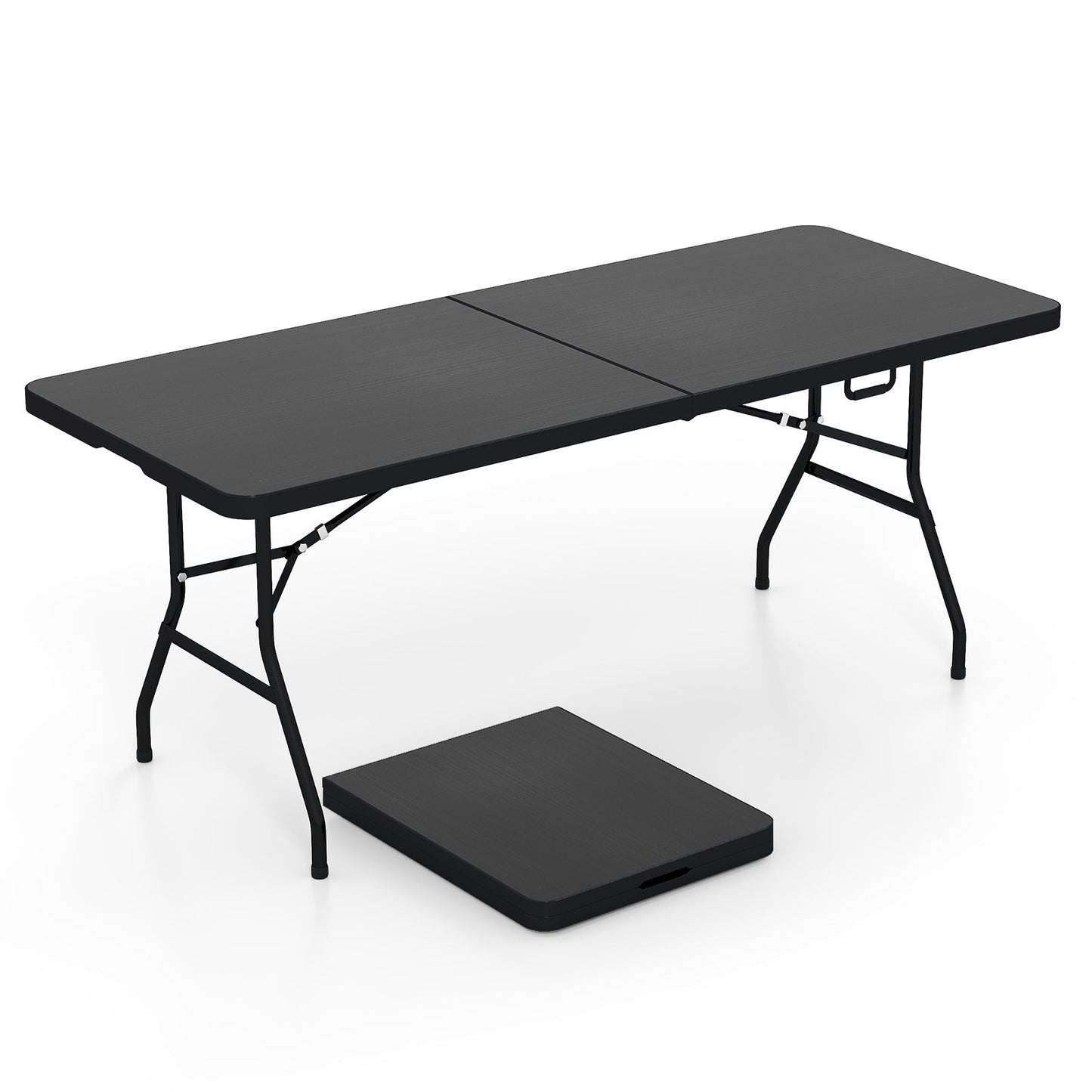 Portable folding camping table with carrying handle, black surface, GemGear camp furniture on Tampa Home & Garden Store