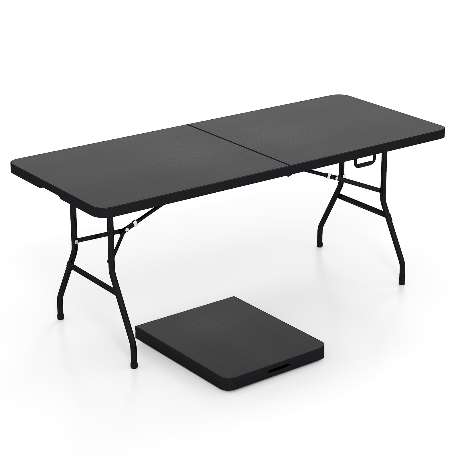 Portable folding camping table with carrying handle, black surface, GemGear camp furniture on Tampa Home & Garden Store